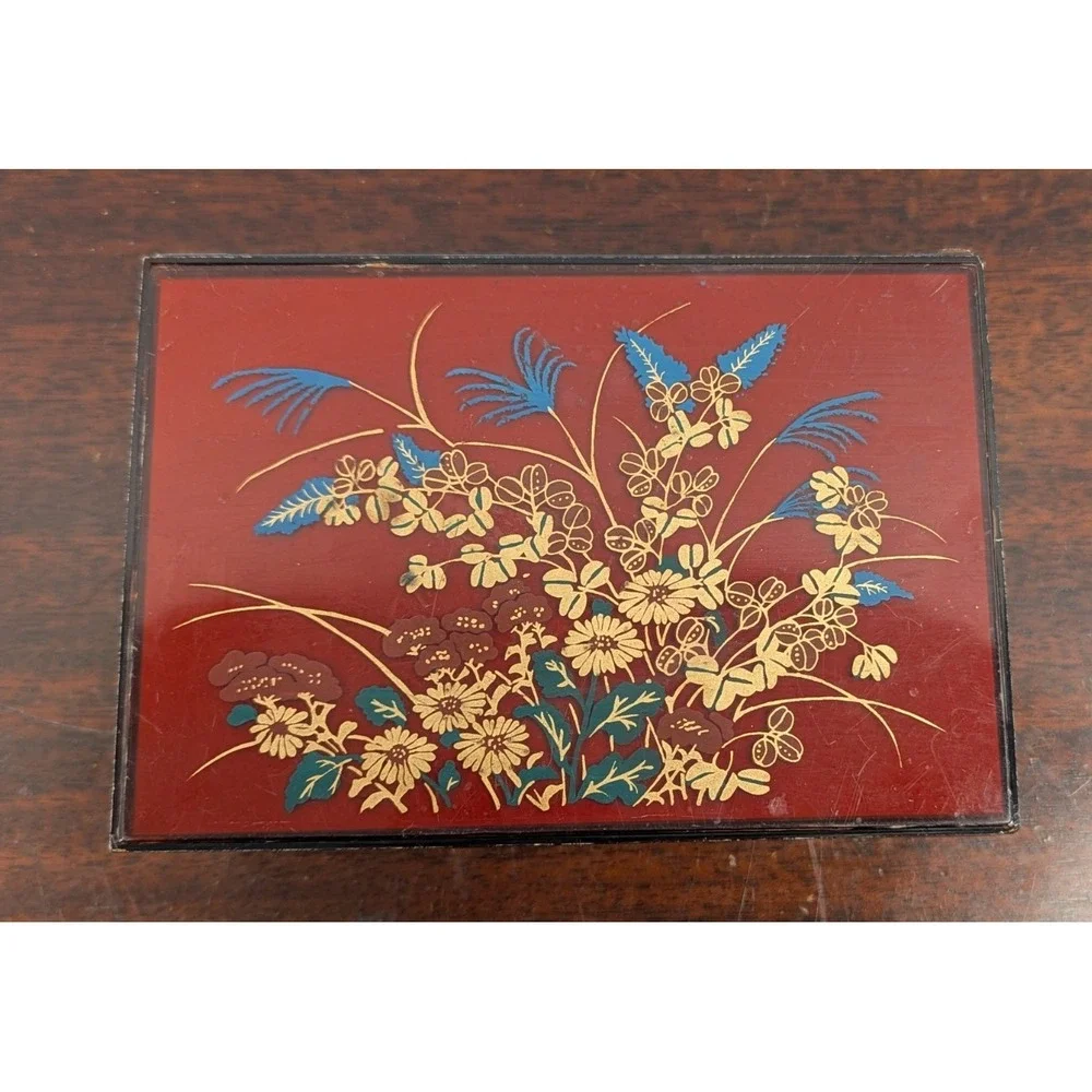 Vintage Floral Amber Acrylic Jewelry Box Mirrored Lid Lucite Style Trinket Box